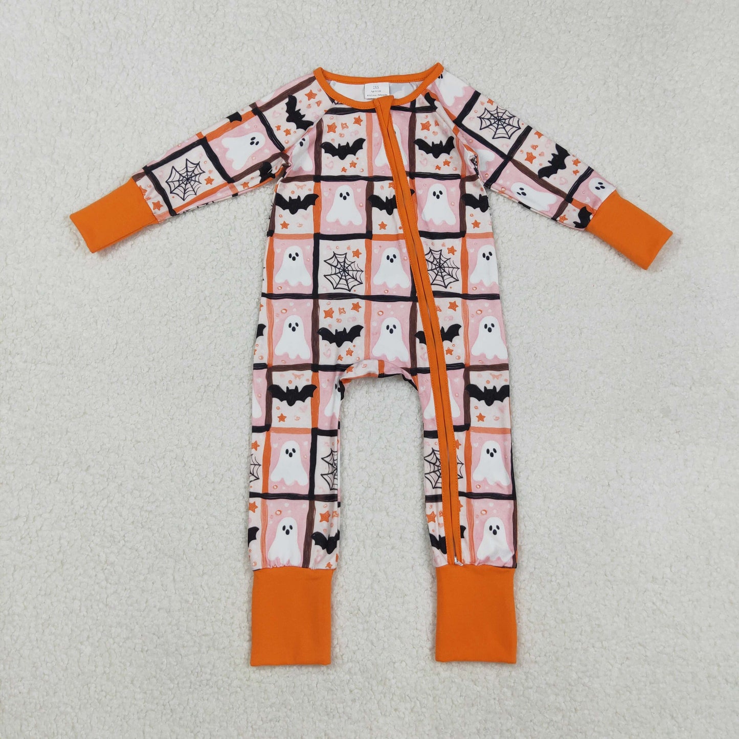 LR2539  Baby Boys Ghosts Bats Plaid Halloween Zipper Footie Rompers D 8.6