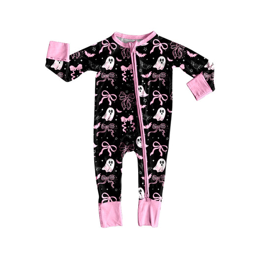 presale LR2540 Baby Boys Bows Ghosts Plaid Halloween Zipper Footie Rompers D 8.6