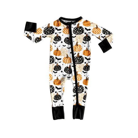 presale LR2542  Baby Boys Ghost Bat Pumpkins Halloween Zipper Footie Rompers D 8.6