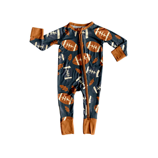 presale LR2543 Baby Boys Leaves Footballs Plaid Fall Zipper Footie Rompers  D 8.6