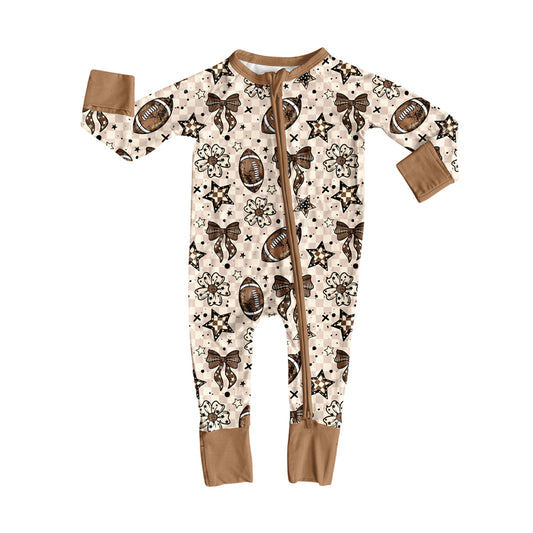 presale LR2547  Baby Girls Footballs Flowers Plaid Team Zipper Footie Rompers D 8.7