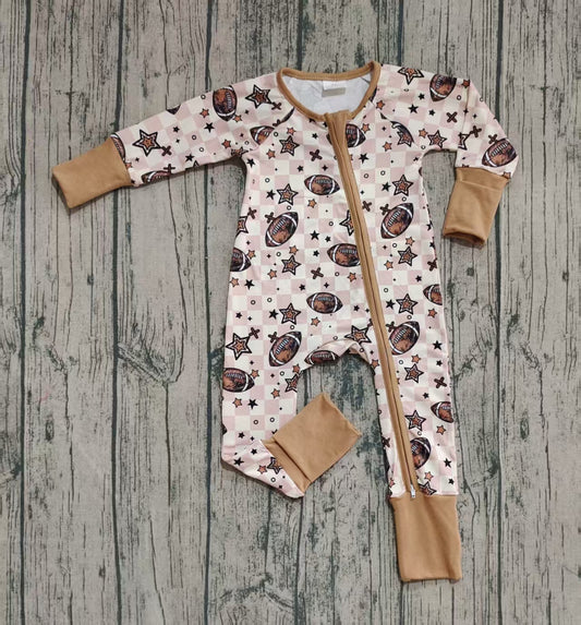 presale  LR2548  Baby Boys Footballs Stars Plaid Team Zipper Footie Rompers  D 8.7