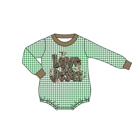 presale  LR2550 Baby Boys Green Plaid Ducks Jesus Western Rompers D 8.7