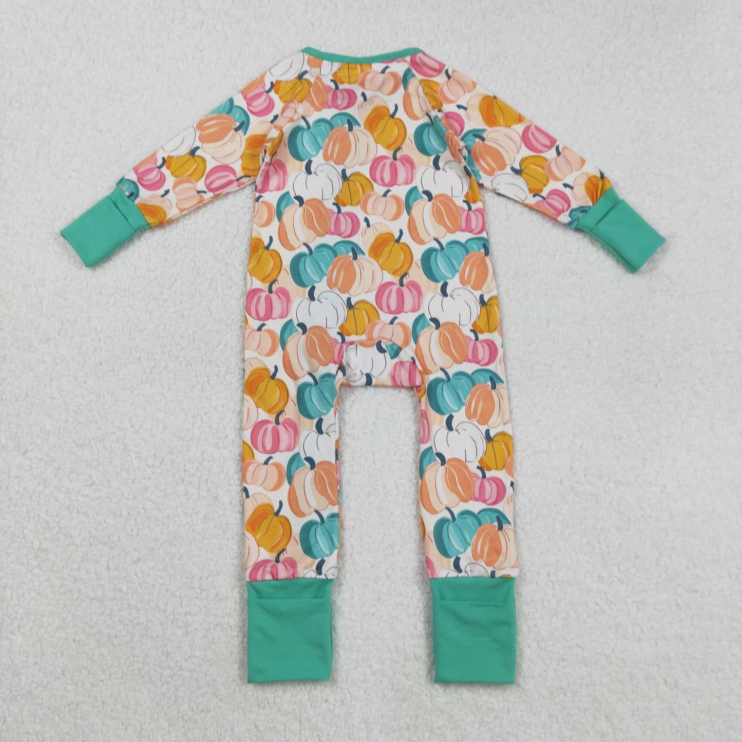 LR2552  Baby Girls Colorful Pumpkins Plaid Fall Zipper Footie Rompers D 8.7