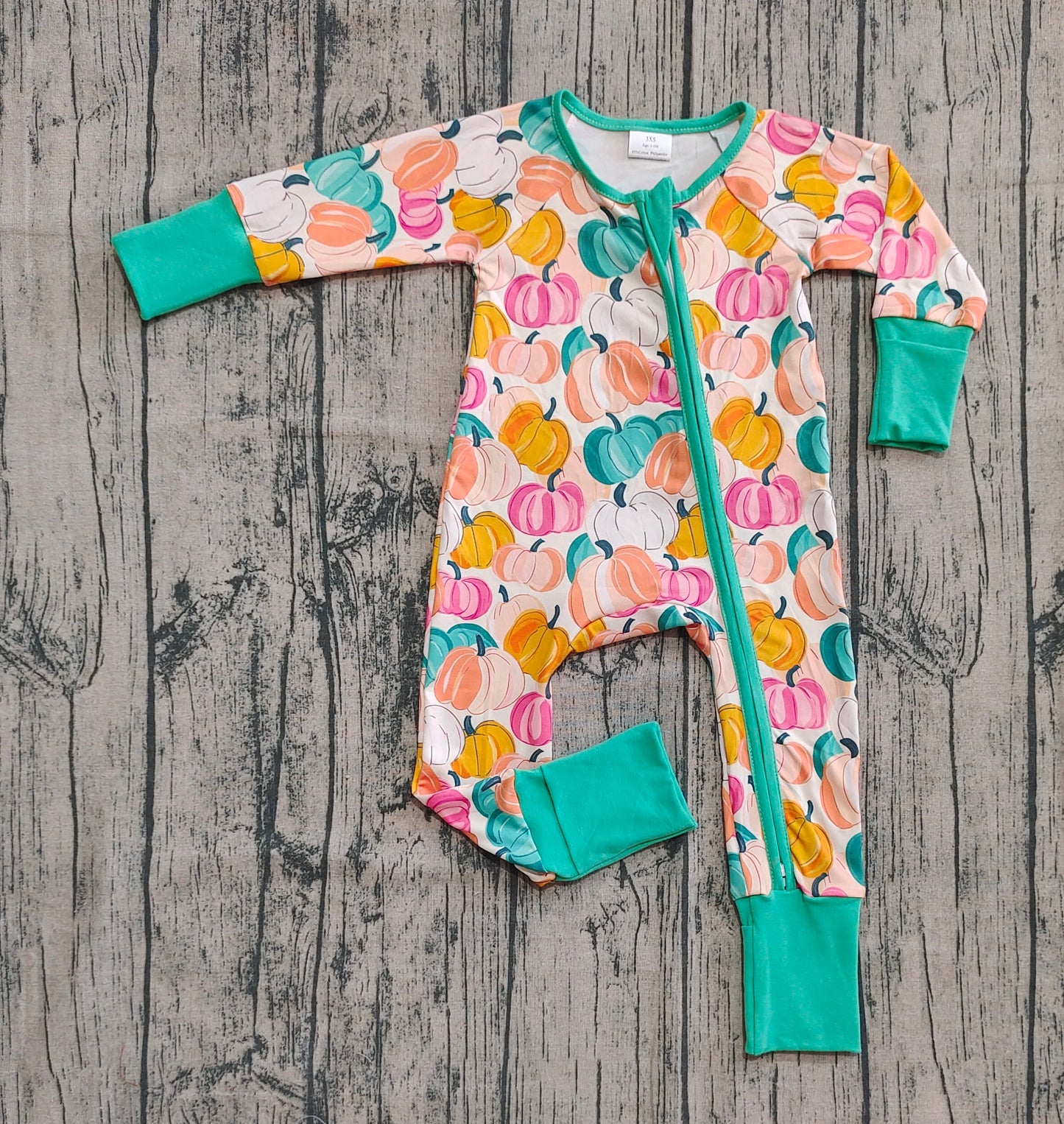 LR2552  Baby Girls Colorful Pumpkins Plaid Fall Zipper Footie Rompers D 8.7