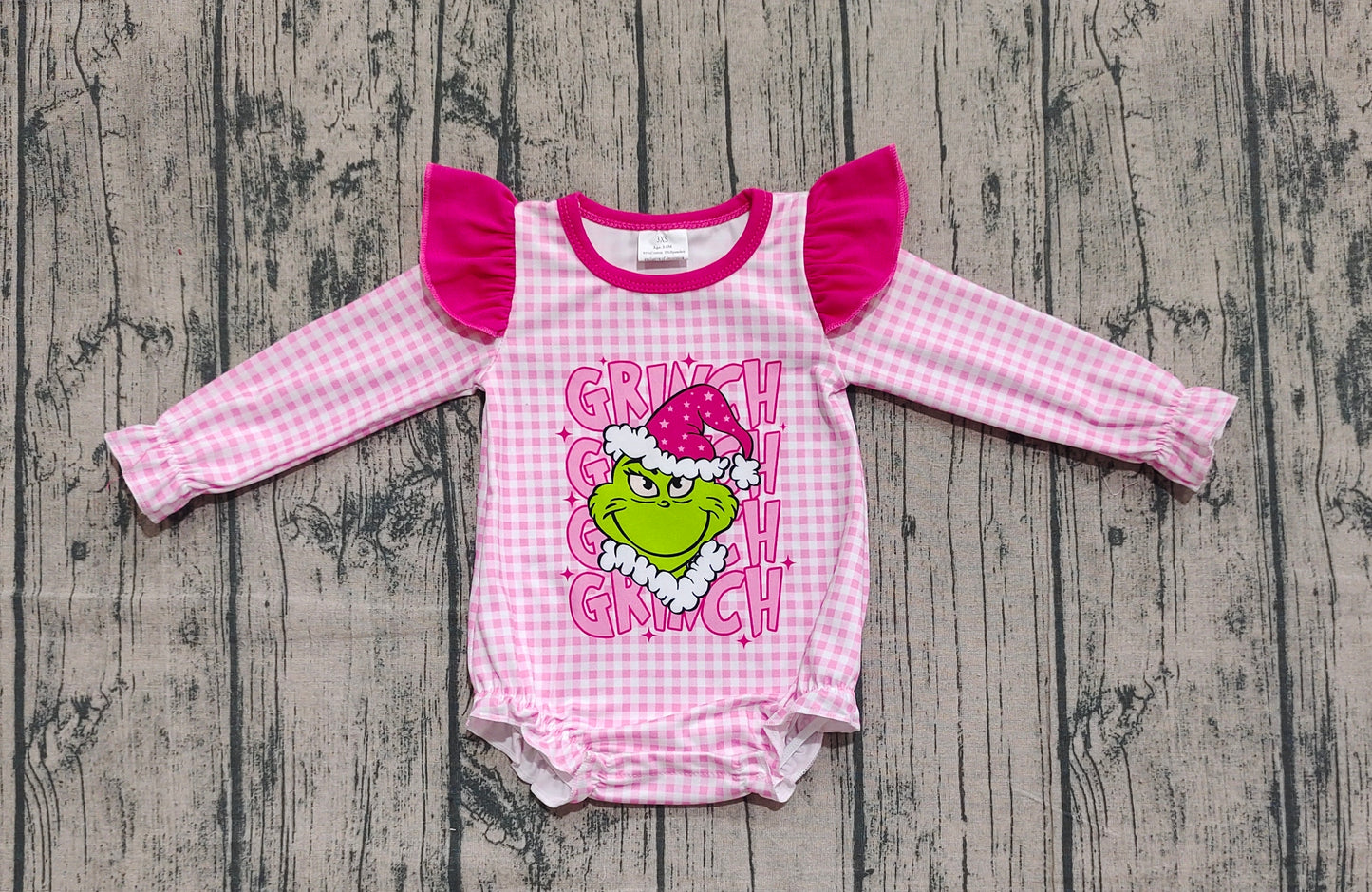 LR2554 Baby Girls Green Face Christmas Rompers    D 922