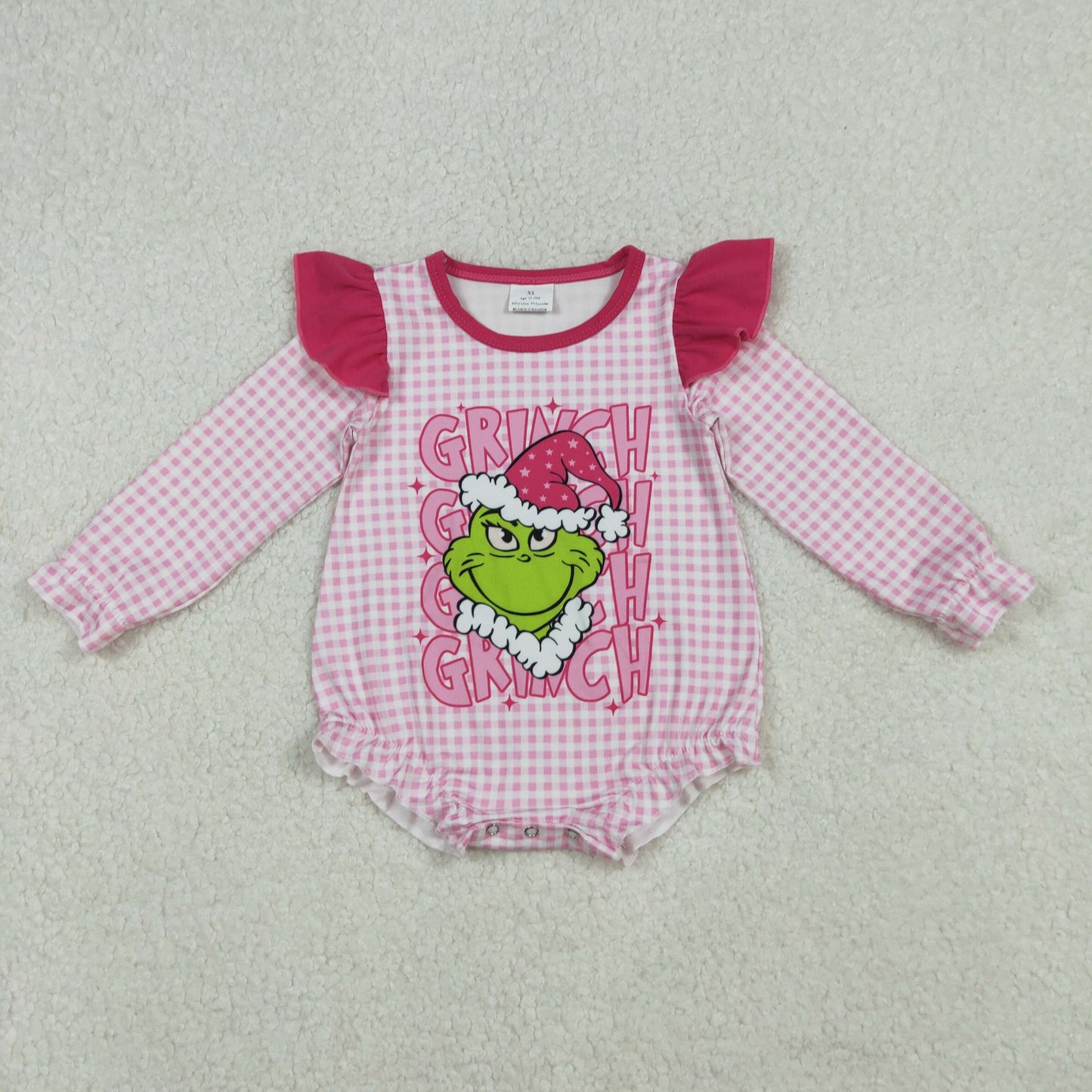 LR2554 Baby Girls Green Face Christmas Rompers    D 922