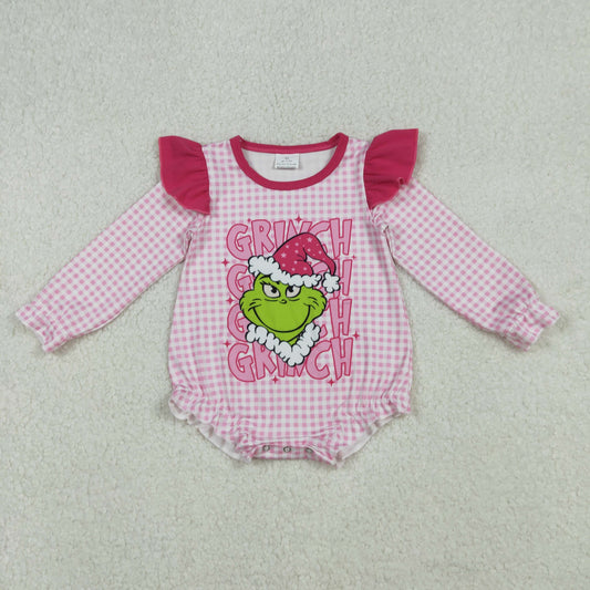 LR2554 Baby Girls Green Face Christmas Rompers D 922