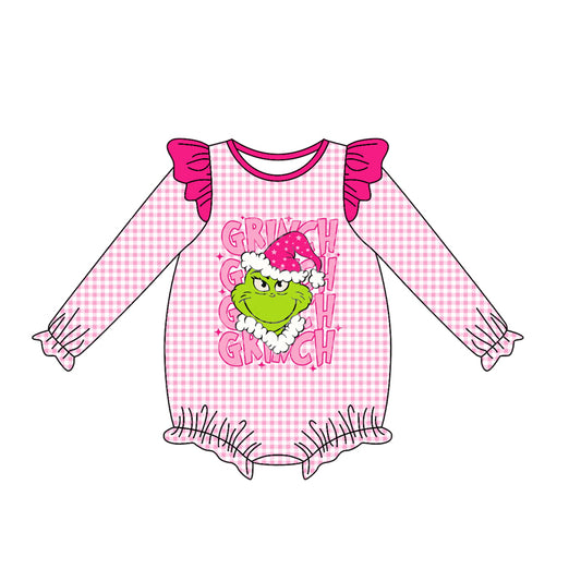 presale  LR2554 Baby Girls Green Face Christmas Rompers    D 8.7