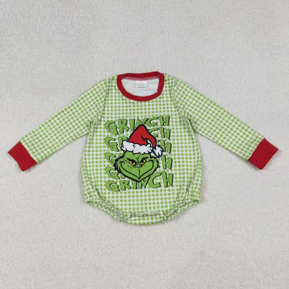 Sibling Baby Boys Green Faces Christmas Checked Tee Shirts Top Rompers  D 927
