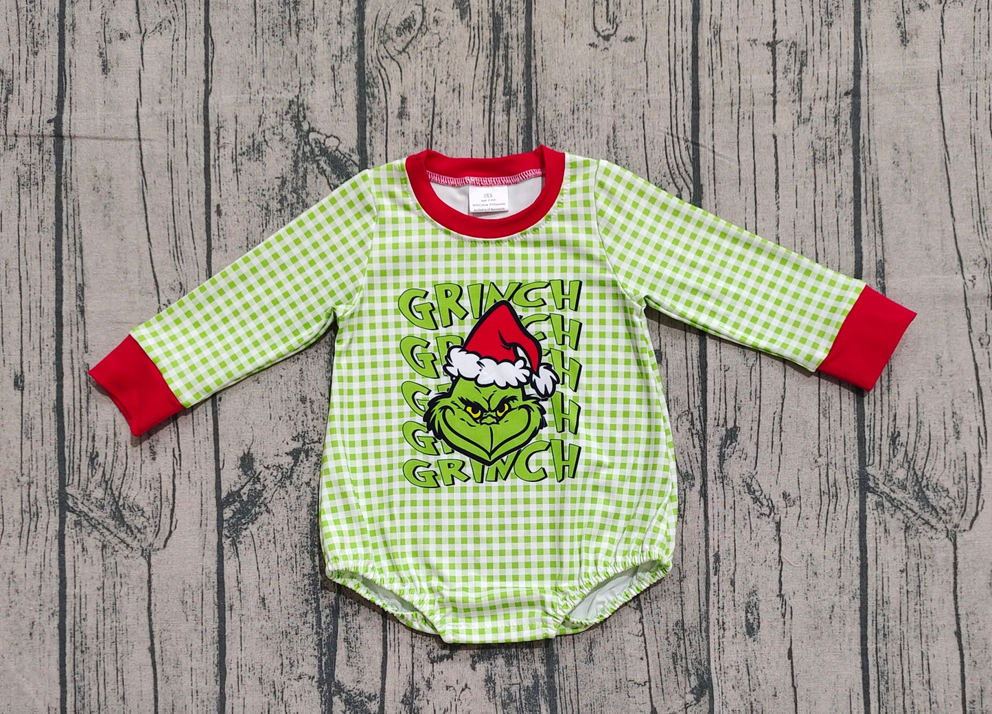 LR2555 Baby Boys Green Face Christmas Rompers    D 910