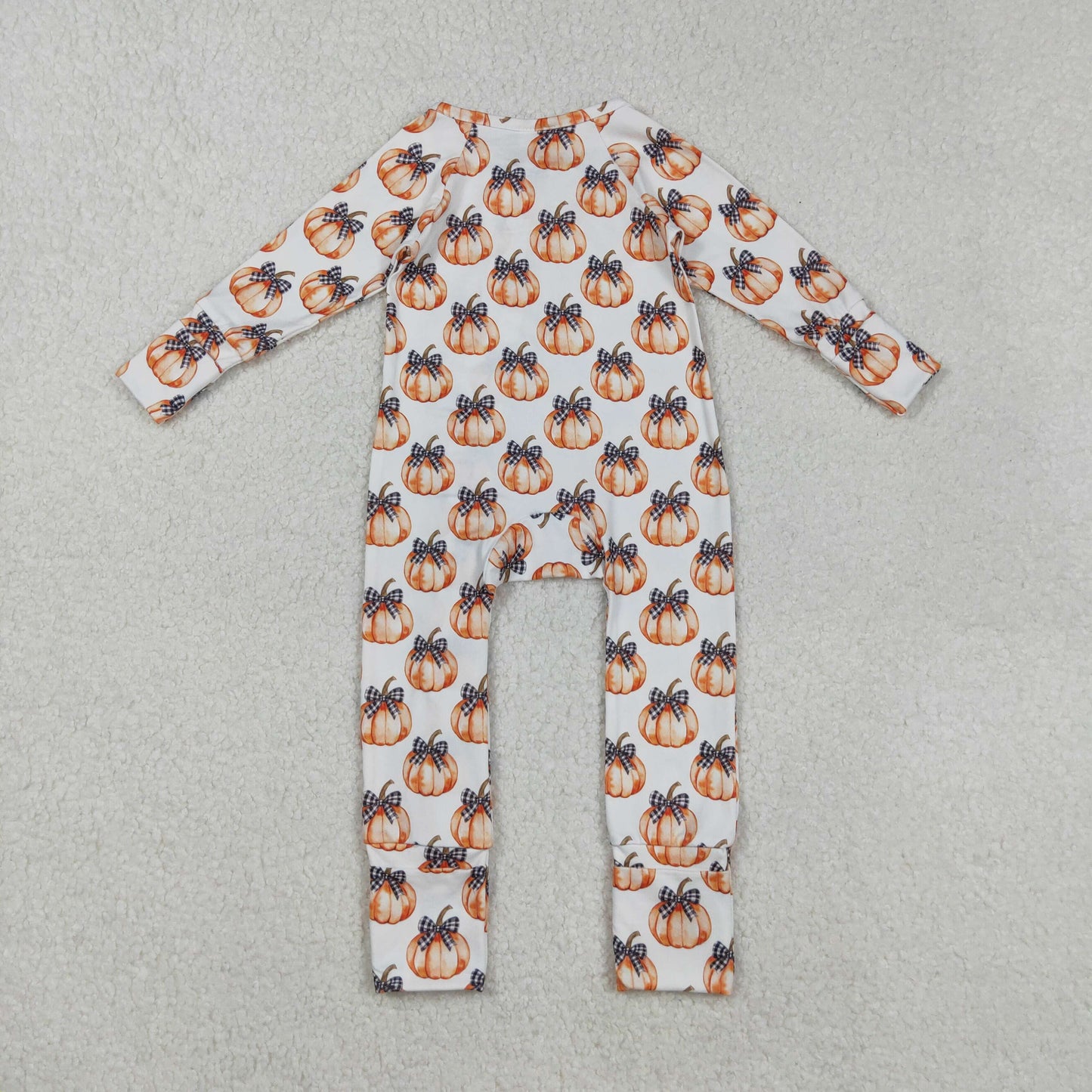 LR2557 Baby Boys Bows Pumpkins Fall Zipper Footie Rompers   D 903