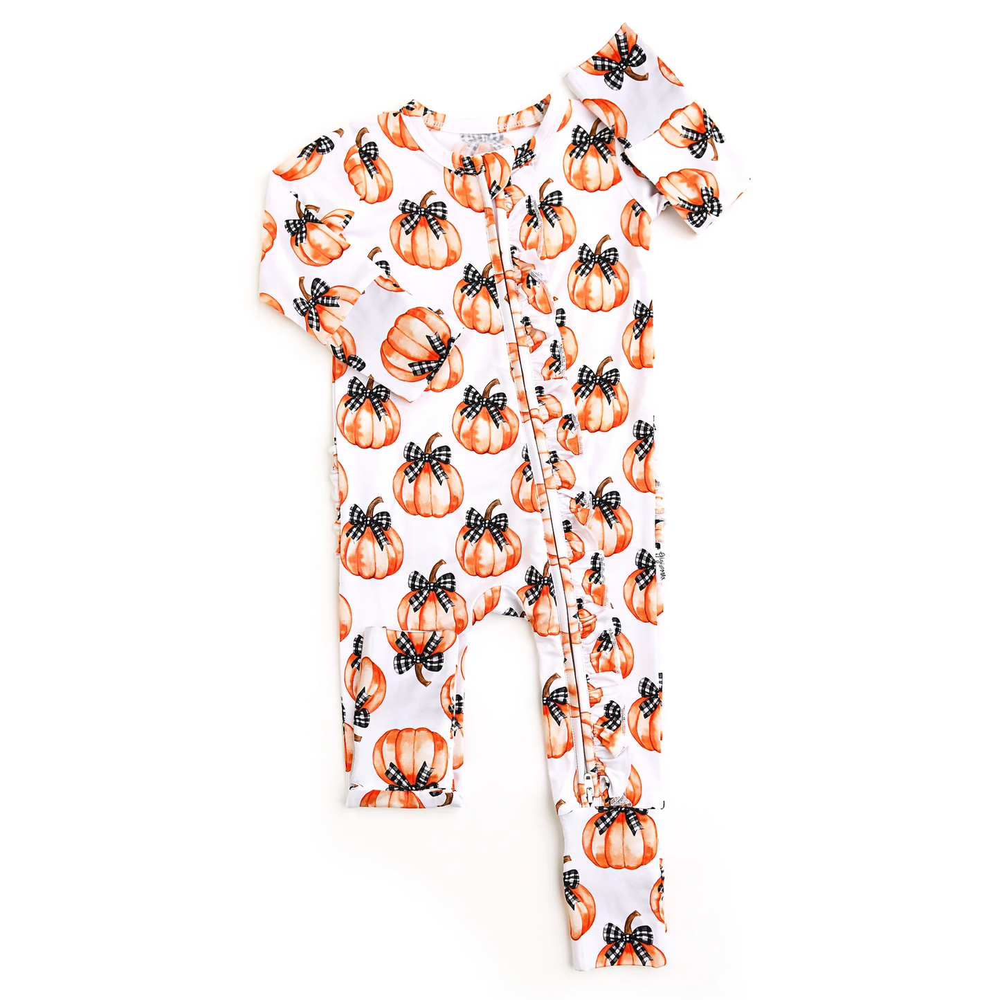 LR2557 Baby Boys Bows Pumpkins Fall Zipper Footie Rompers   D 903