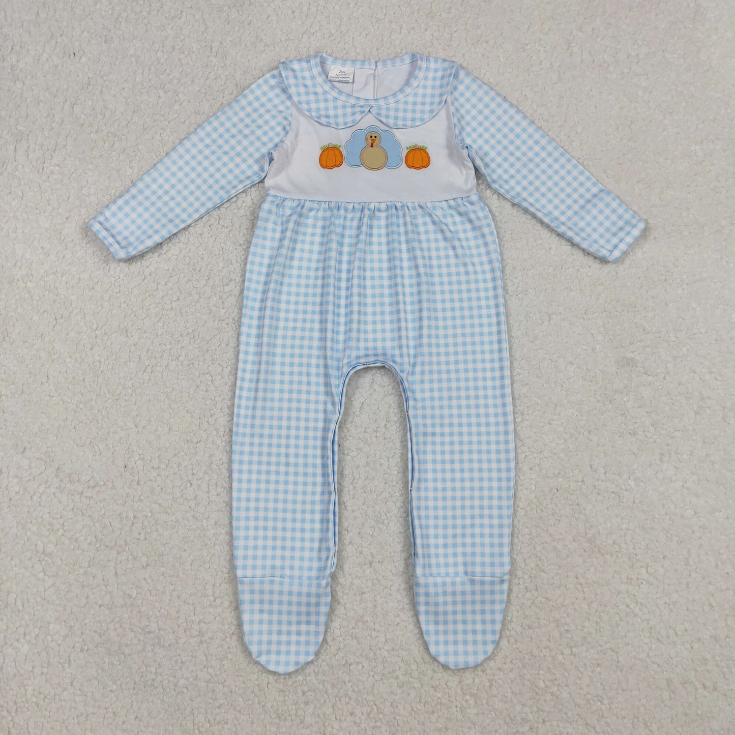 LR2561  Embroidery Pumpkins Turkey Baby Infant Thanksgiving Fall Footed Rompers D 8.9