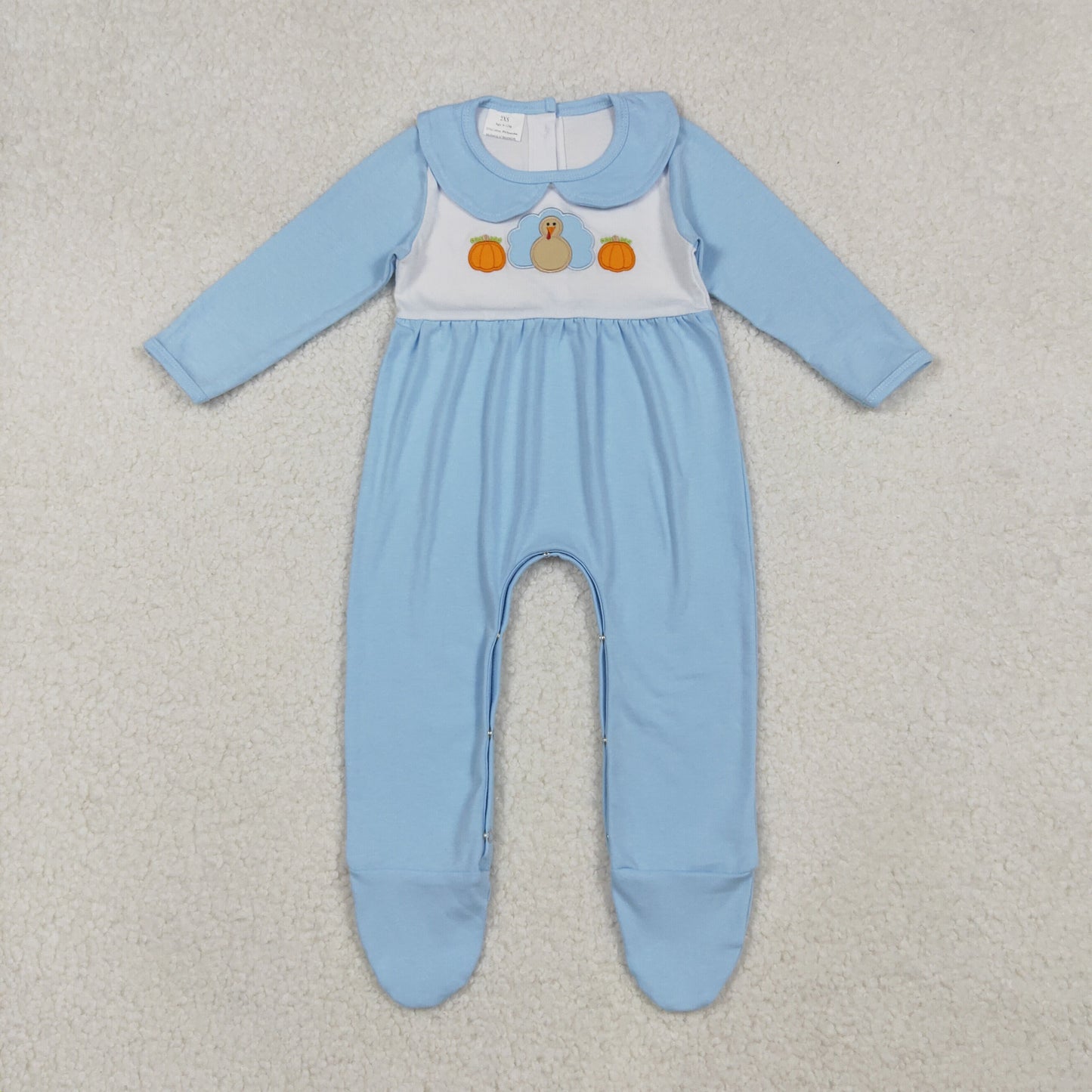 LR2562 Baby Boys Blue Pumpkins Turkey Fall Footed Rompers D 930