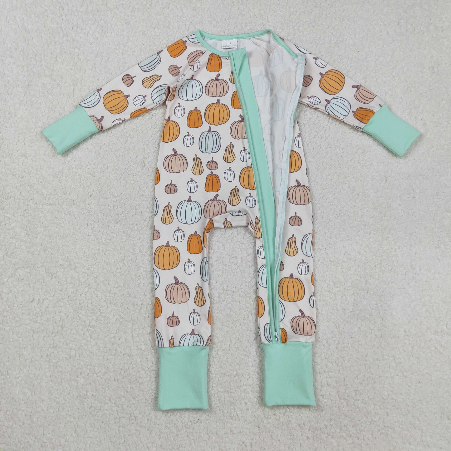 LR2565  Baby Boys Colorful Pumpkins Plaid Fall Zipper Footie Rompers D 901