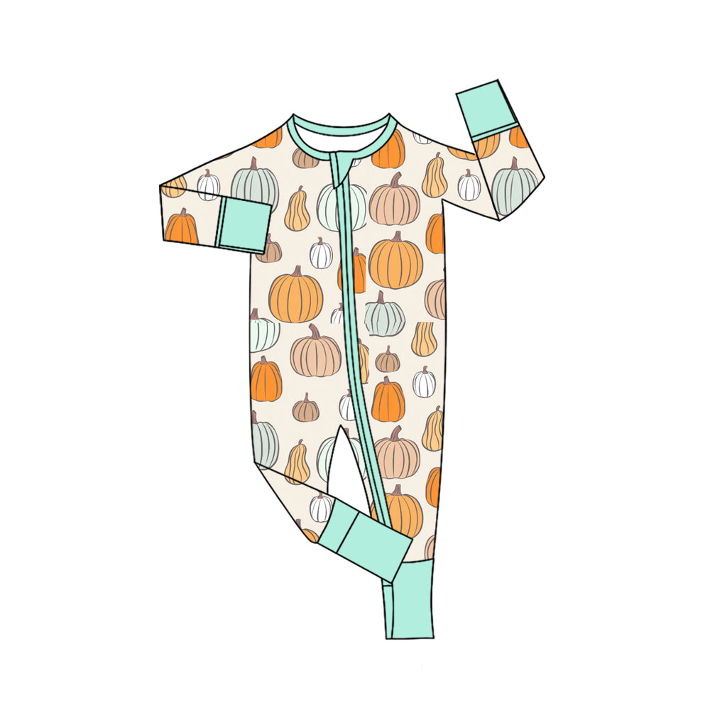 LR2565  Baby Boys Colorful Pumpkins Plaid Fall Zipper Footie Rompers D 901