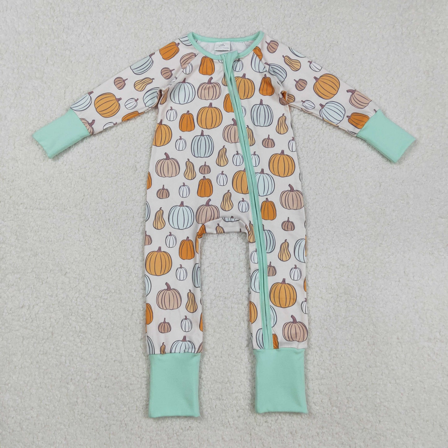 LR2565  Baby Boys Colorful Pumpkins Plaid Fall Zipper Footie Rompers D 901
