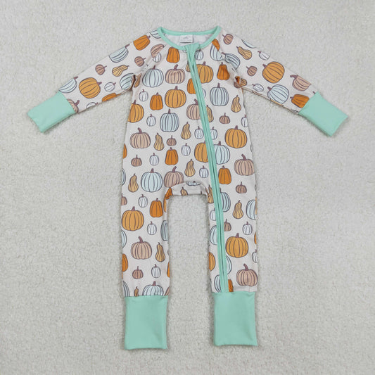 LR2565  Baby Boys Colorful Pumpkins Plaid Fall Zipper Footie Rompers D 901