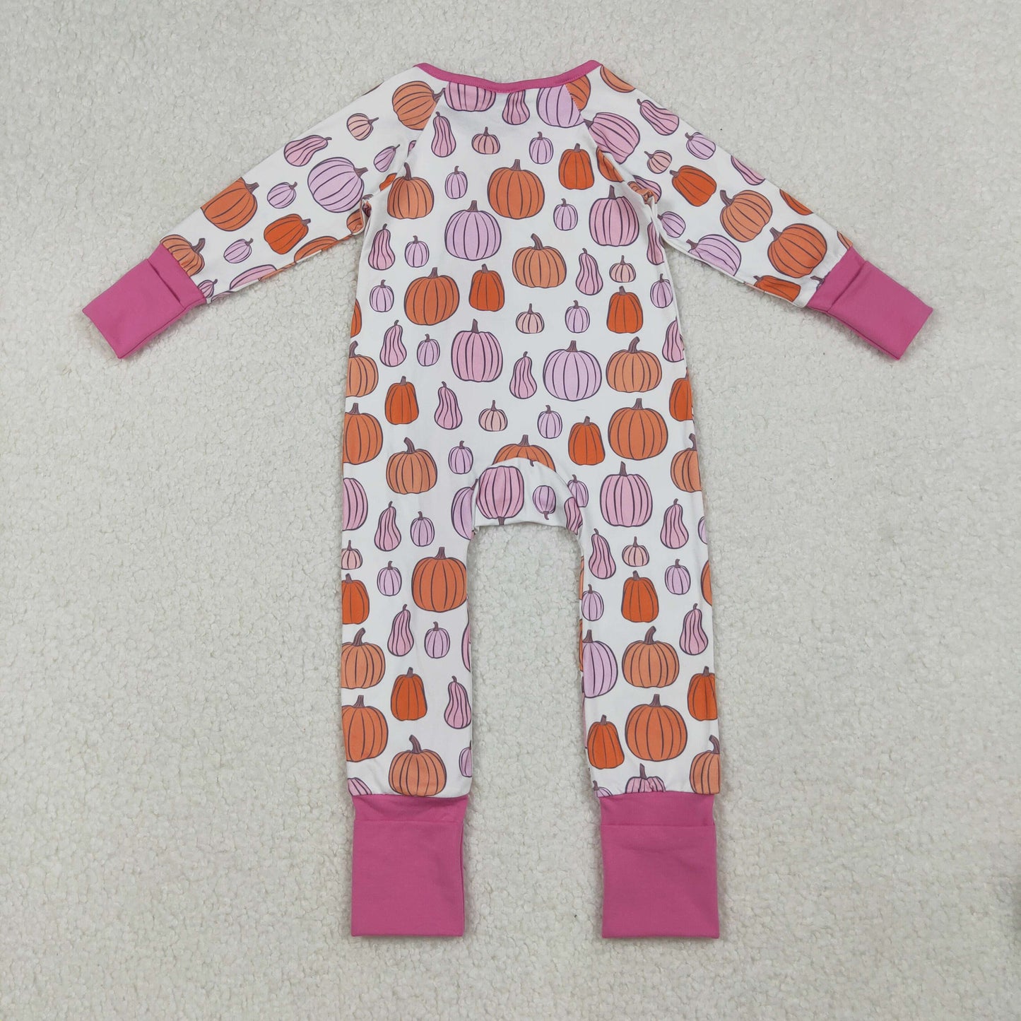 LR2566  Baby Girls Colorful Pumpkins Plaid Fall Ruffle Zipper Footie Rompers D 920