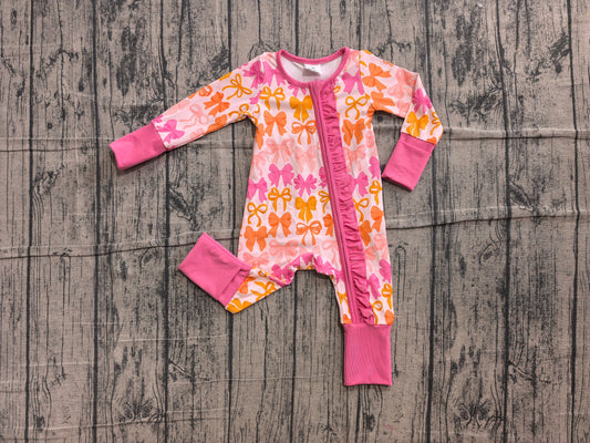 Pre order long sleeve pink orange coquette print girl sleeper