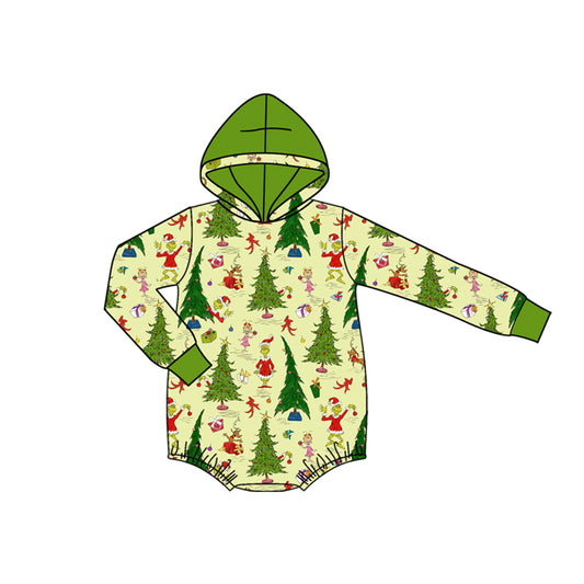 presale LR2568 Baby Boys Green Face Christmas Trees Hoodirs Rompers D 815