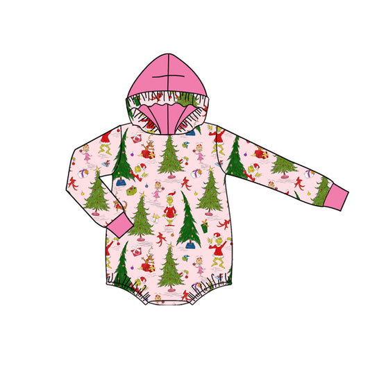 presale LR2569  Baby Girls Green Face Christmas Trees Hoodirs Rompers D 815