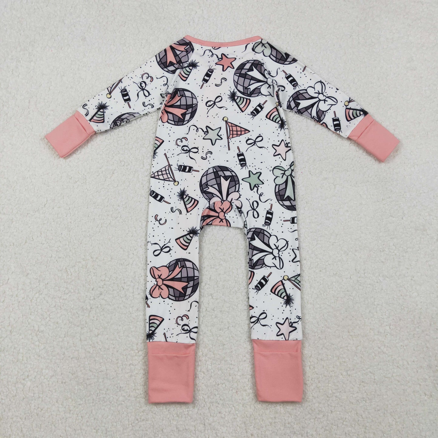 LR2571  Baby Girls Happy New Year Ruffle Zipper Footie Rompers D 1024