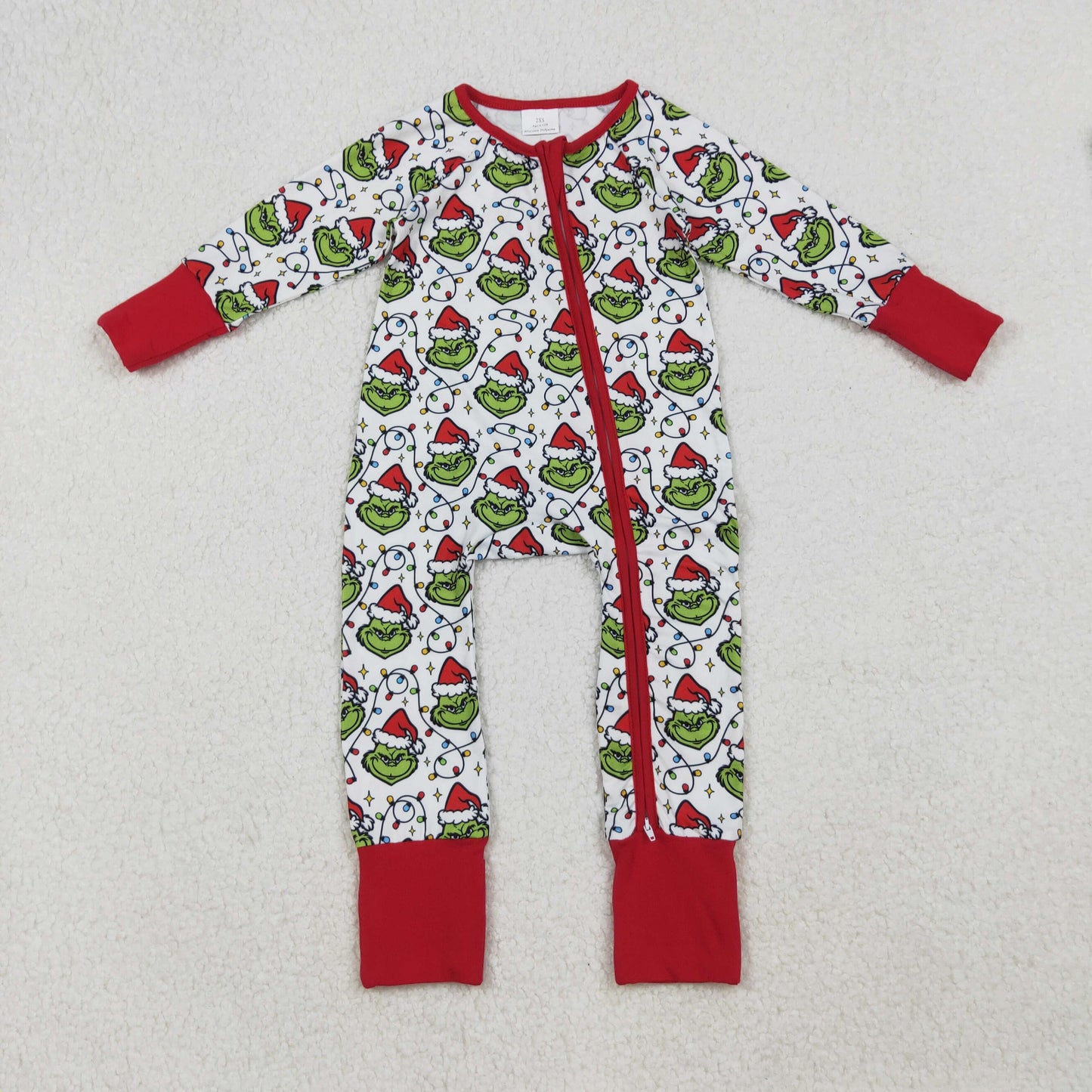 Sibling Baby Boys Green Faces Lights Christmas Pajamas Sets Zipper Footie Rompers Blankets    D 1022