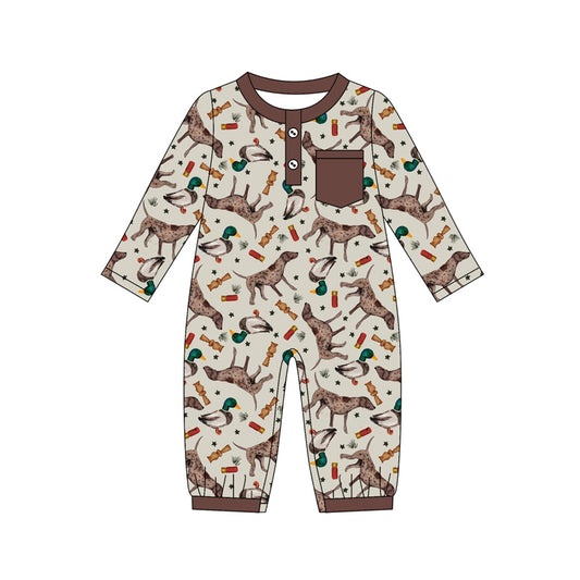 presale LR2576 Duck Puppy Brown Pocket Button Long Sleeve Bodysuit  D 818