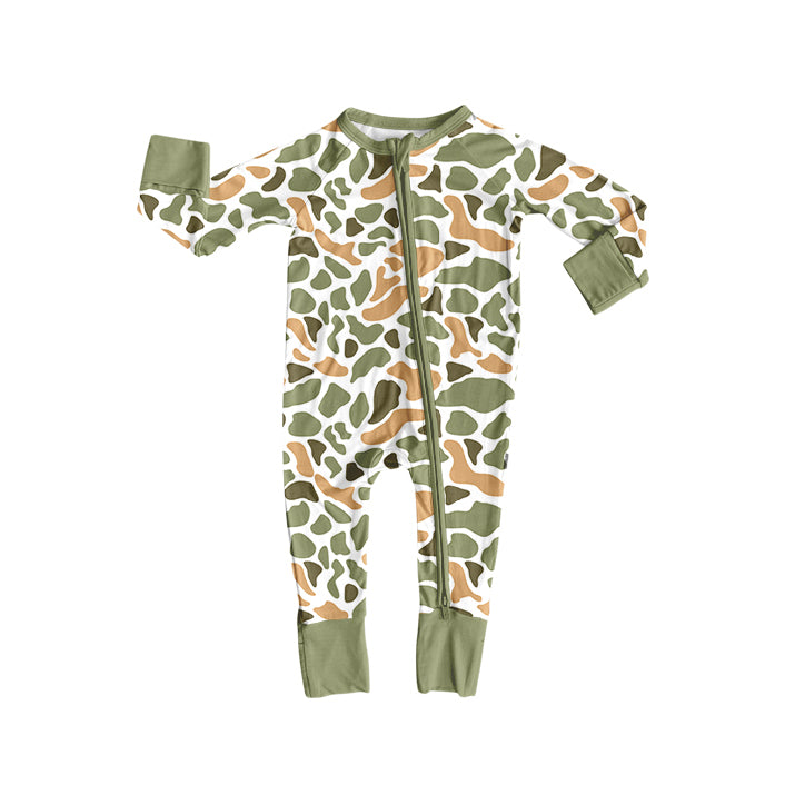 LR2578  Baby Boys Green Yellow Camo Western Zipper Footie Rompers D 926