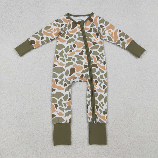 LR2578  Baby Boys Green Yellow Camo Western Zipper Footie Rompers D 926