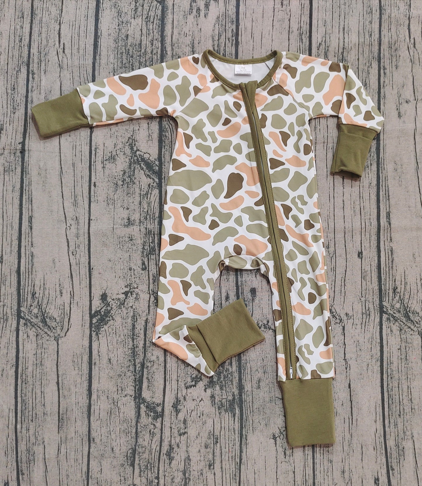 LR2578  Baby Boys Green Yellow Camo Western Zipper Footie Rompers D 926