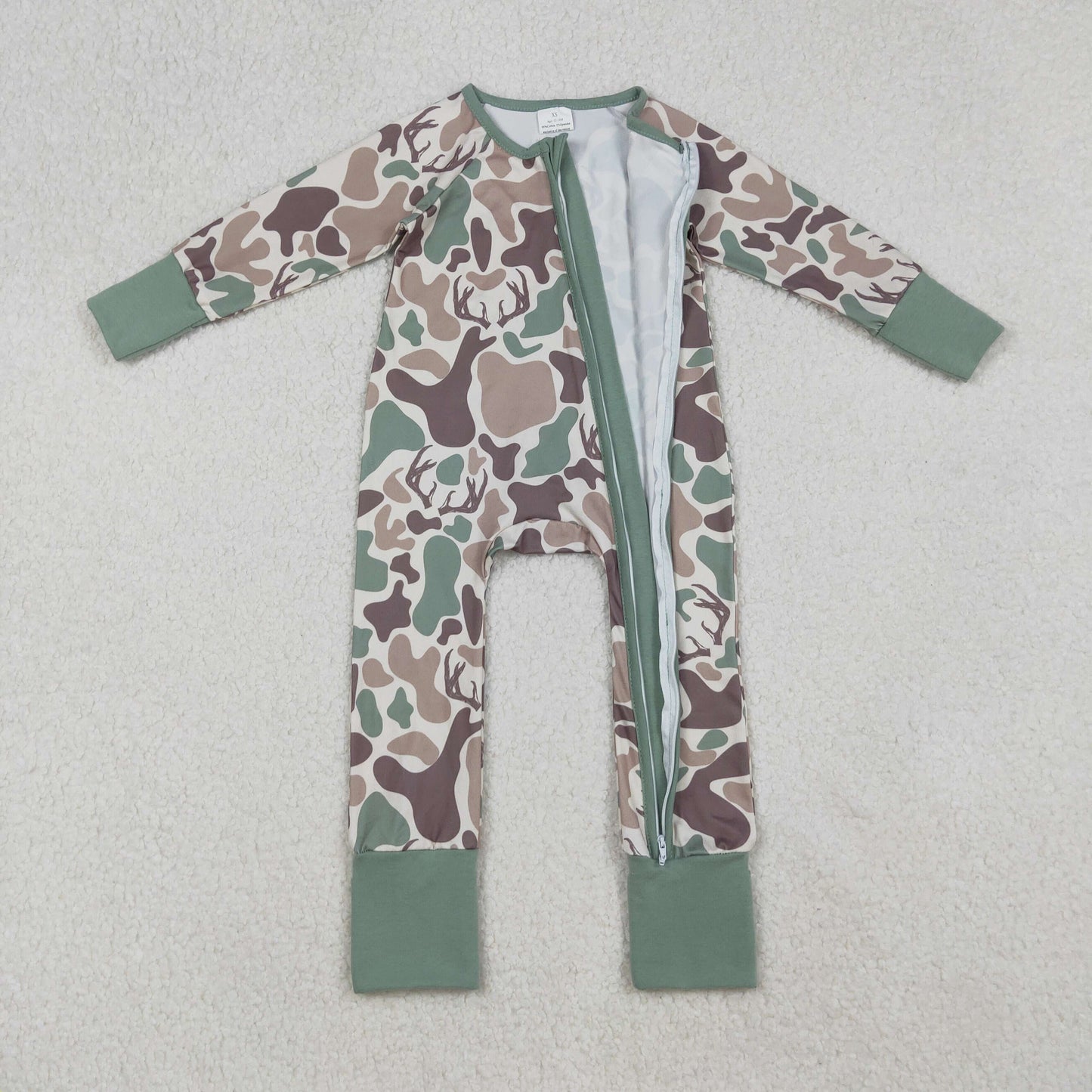 LR2582 Baby Boys Brown Deer Camo Western Zipper Footie Rompers  D 904