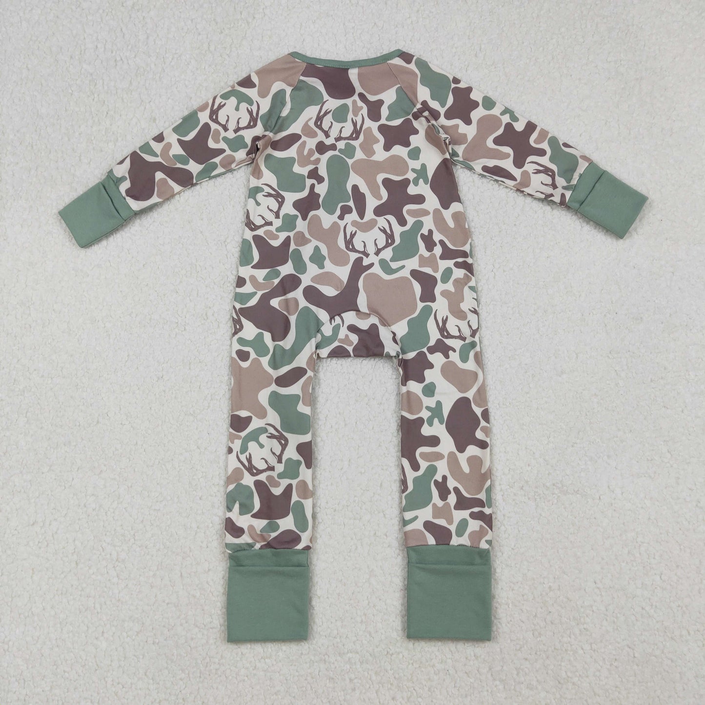 LR2582 Baby Boys Brown Deer Camo Western Zipper Footie Rompers  D 904