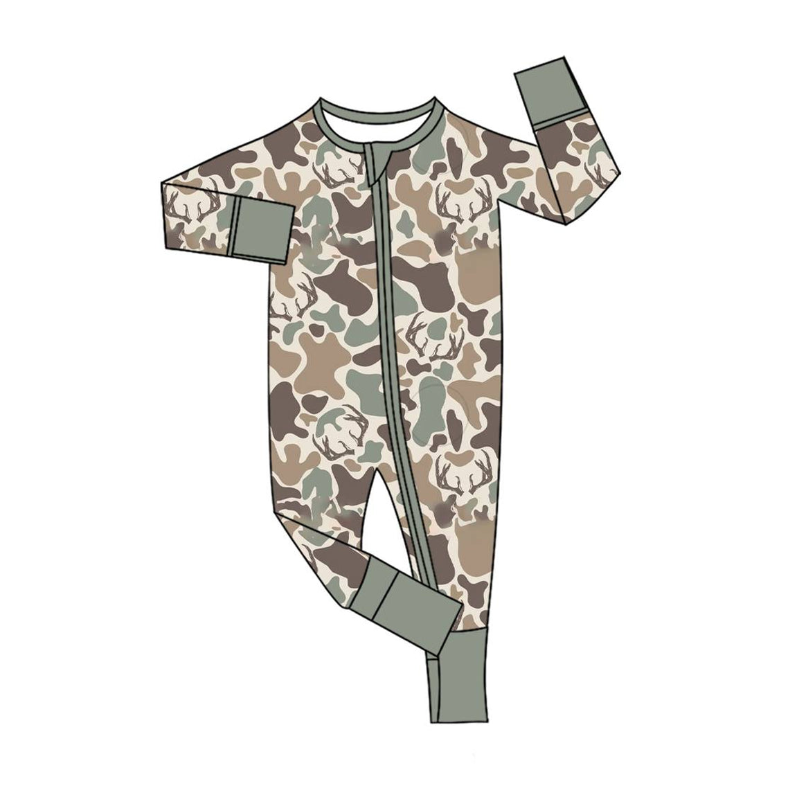 LR2582 Baby Boys Brown Deer Camo Western Zipper Footie Rompers  D 904