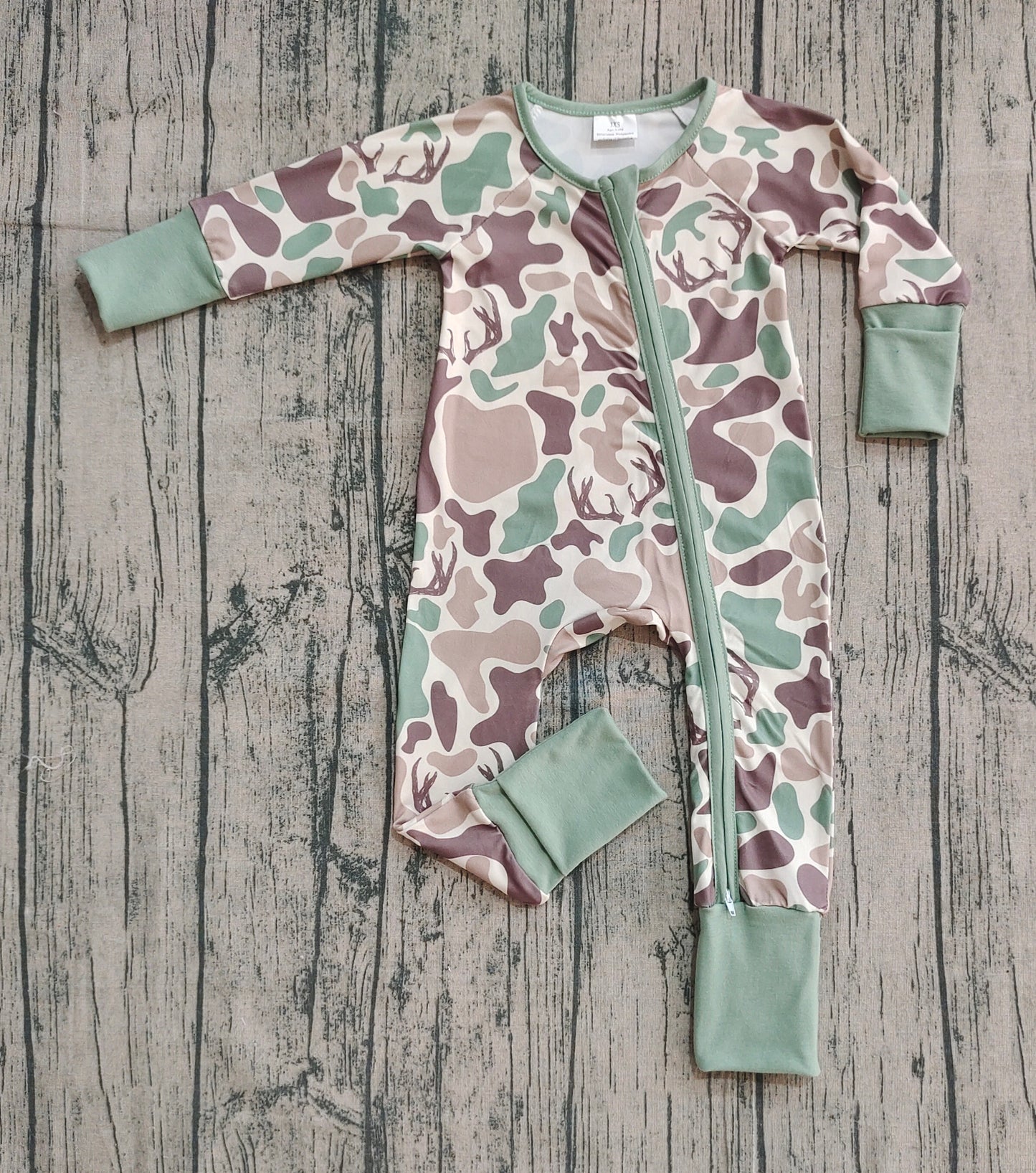 LR2582 Baby Boys Brown Deer Camo Western Zipper Footie Rompers  D 904