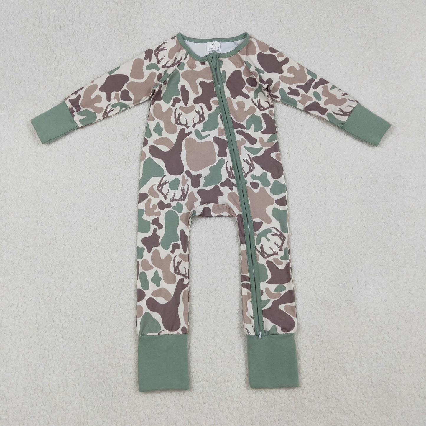 LR2582 Baby Boys Brown Deer Camo Western Zipper Footie Rompers  D 904