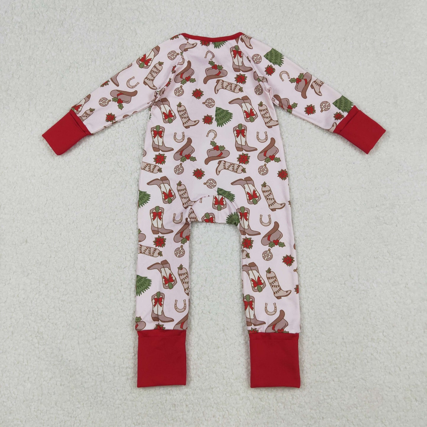 LR2584 Baby Girls Holly Boots Christmas Zipper Footie Rompers  D 905