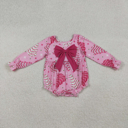 LR2586 Baby Girls Pink Christmas Trees Stars Plaid Bows Ruffle Rompers D 905