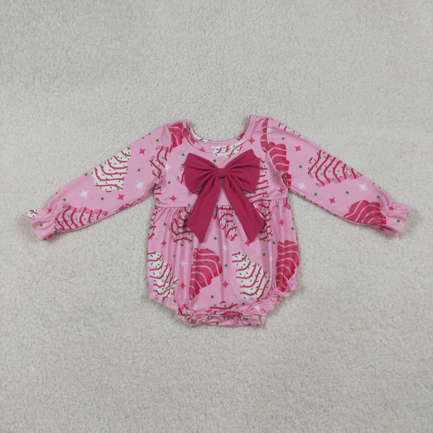 Match Baby Girls Pink Stripe Trees Stars Bow Top Christmas Ruffle Rompers Dress D 929