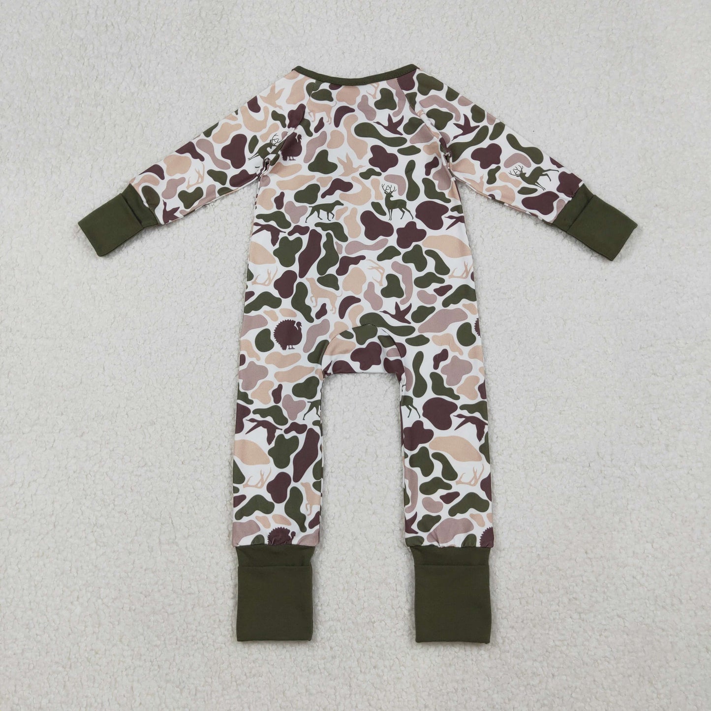 LR2590 Baby Boys Deer Ducks Dogs Camo Western Zipper Footie Rompers D 904