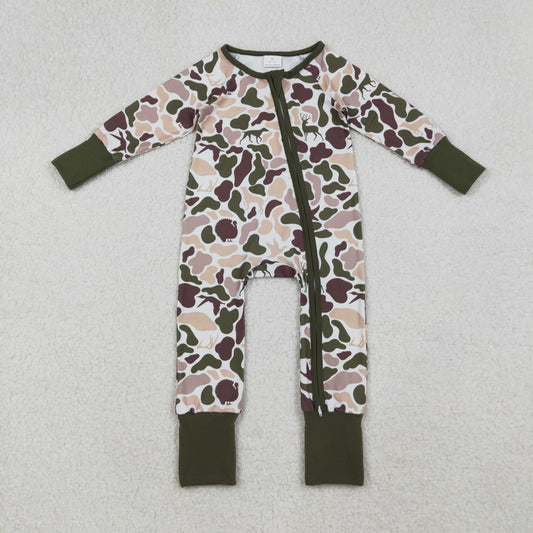 LR2590 Baby Boys Deer Ducks Dogs Camo Western Zipper Footie Rompers D 904