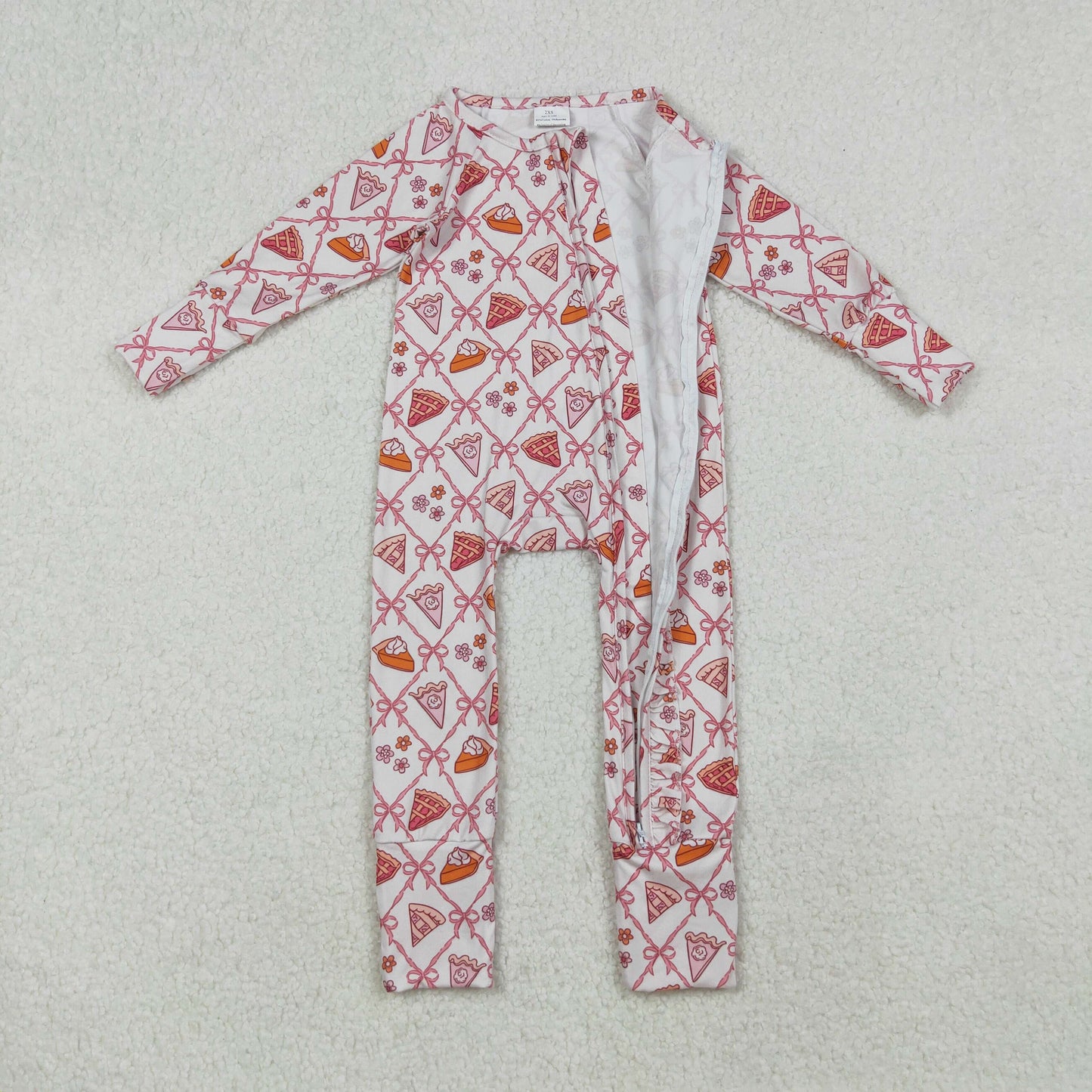LR2594  Baby Girls Pink Bows Flowers Plaid Fall Zipper Footie Rompers   D 902