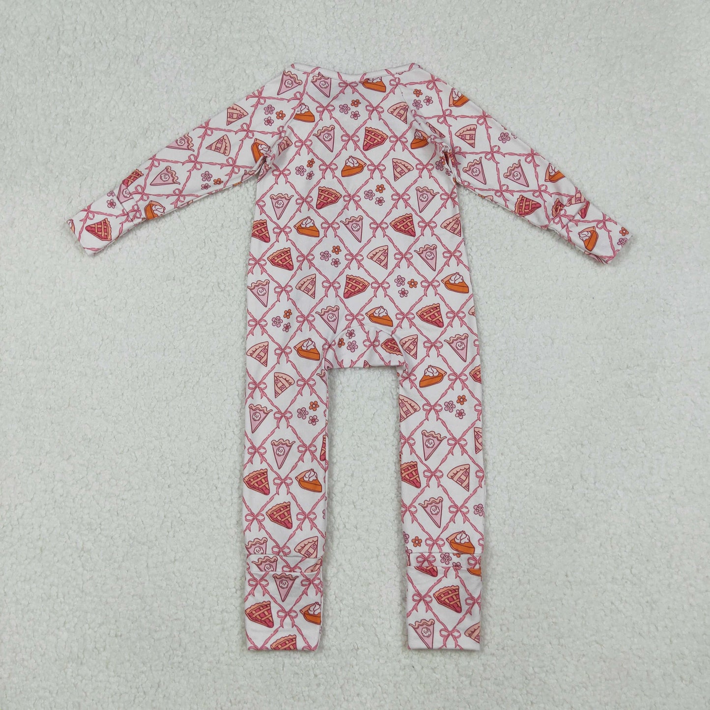 LR2594  Baby Girls Pink Bows Flowers Plaid Fall Zipper Footie Rompers   D 902