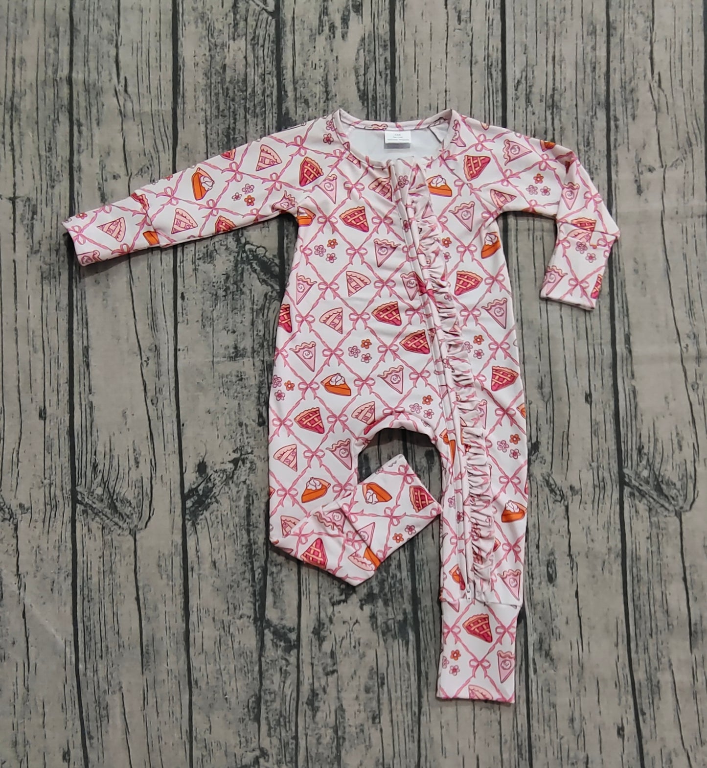 LR2594  Baby Girls Pink Bows Flowers Plaid Fall Zipper Footie Rompers   D 902