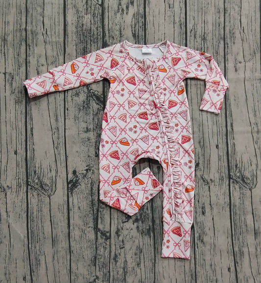 presale  LR2594  Baby Girls Pink Bows Flowers Plaid Fall Zipper Footie Rompers   D 902