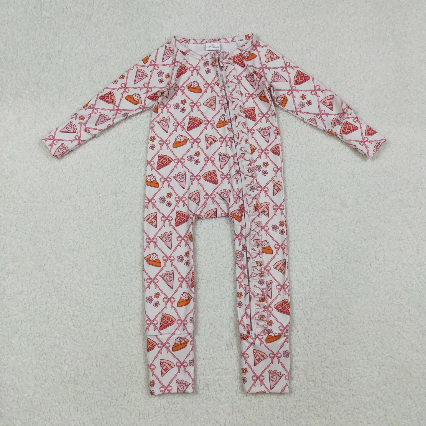 LR2594  Baby Girls Pink Bows Flowers Plaid Fall Zipper Footie Rompers   D 902