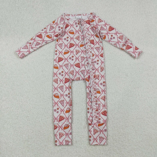 LR2594 Baby Girls Pink Bows Flowers Plaid Fall Zipper Footie Rompers D 902