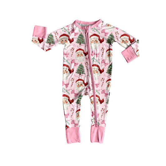 presale LR2597 Baby Girls Santa Candy Cane Christmas Zipper Footie Rompers D 830